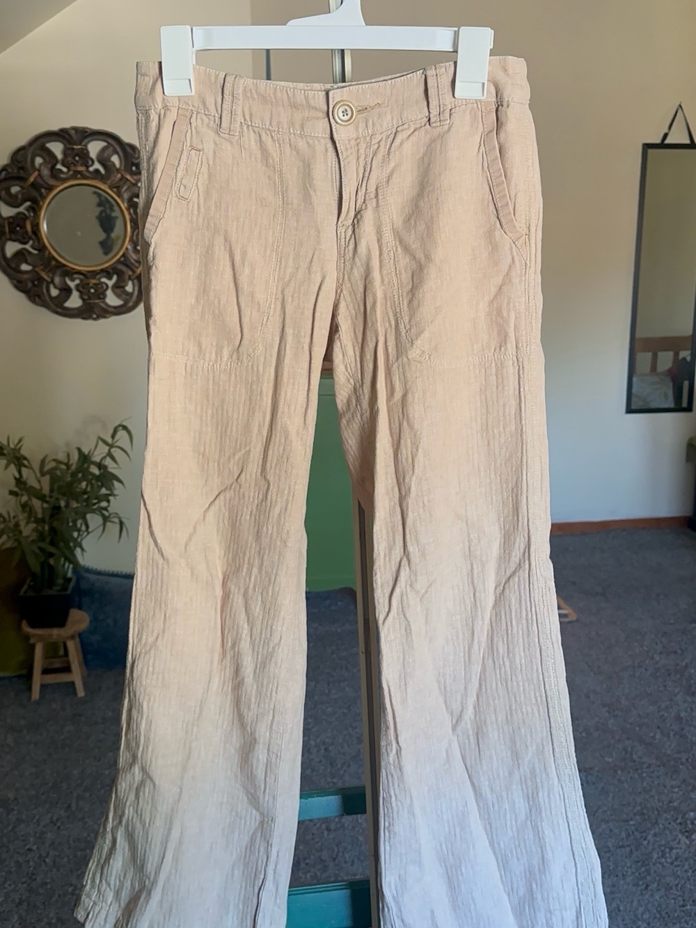 Anthropologie Women's Boot-Cut Linen-Blend Pants — Light Blush